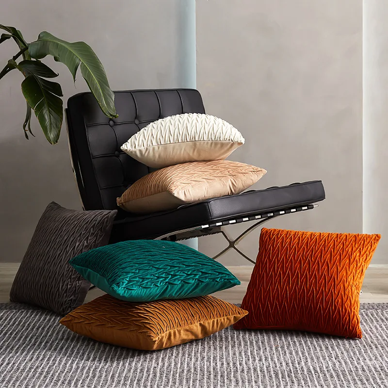 Бархатная плиссированная наволочка для подушки 45x45 см однотонная с 3D