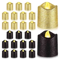24 packs gold flameless votive candles black glitter led tealights battery operated tea lights warm yellow light holder