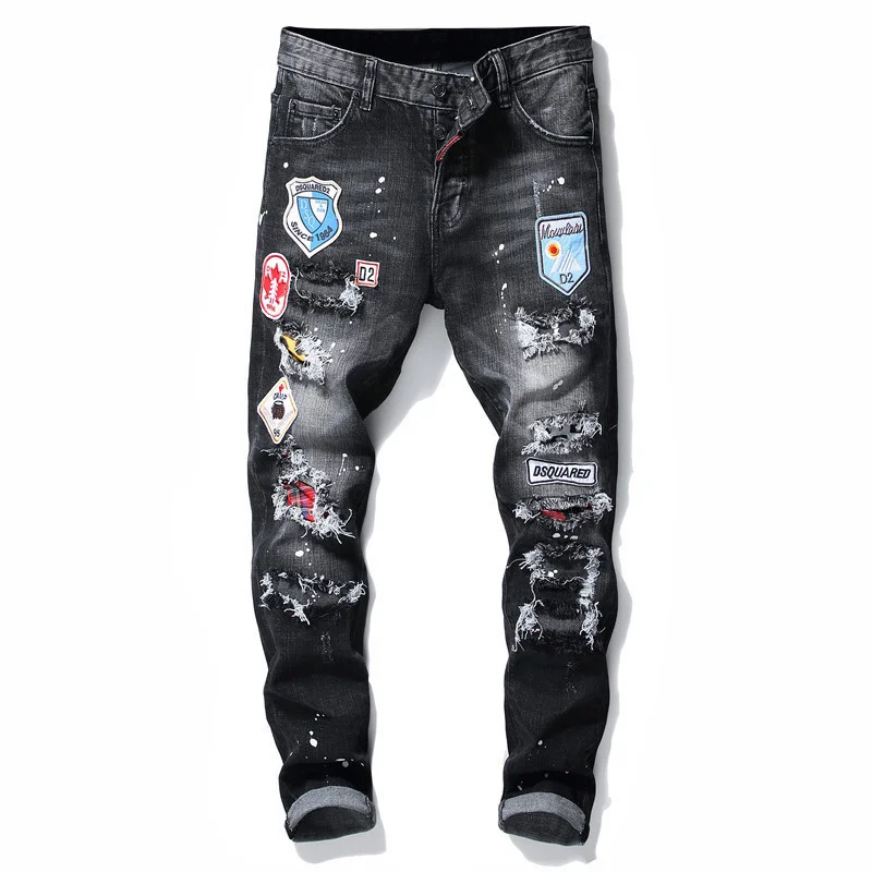 

New 2022 dsquared2 men's pants d2 original same patch badge slim fit jeans slim fit small straight blue jeans vintage