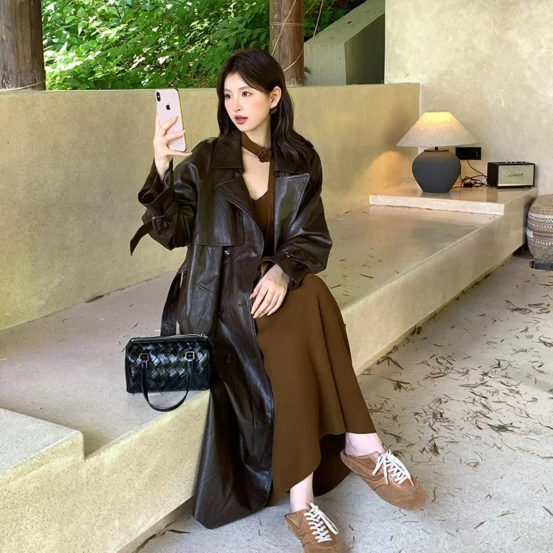 Shuixiang 2024 новый осенний костюм из искусственной кожи с длинными рукавами