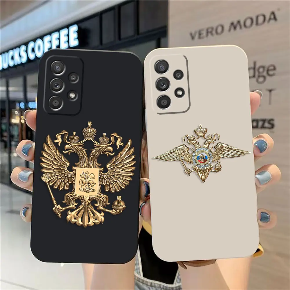 

Case For Samsung Galaxy A91 A73 A72 A71 A52 A51 A33 A31 A02S AO3S 4G 5G Liquid silicone Case Emblem Of The Russian Federation