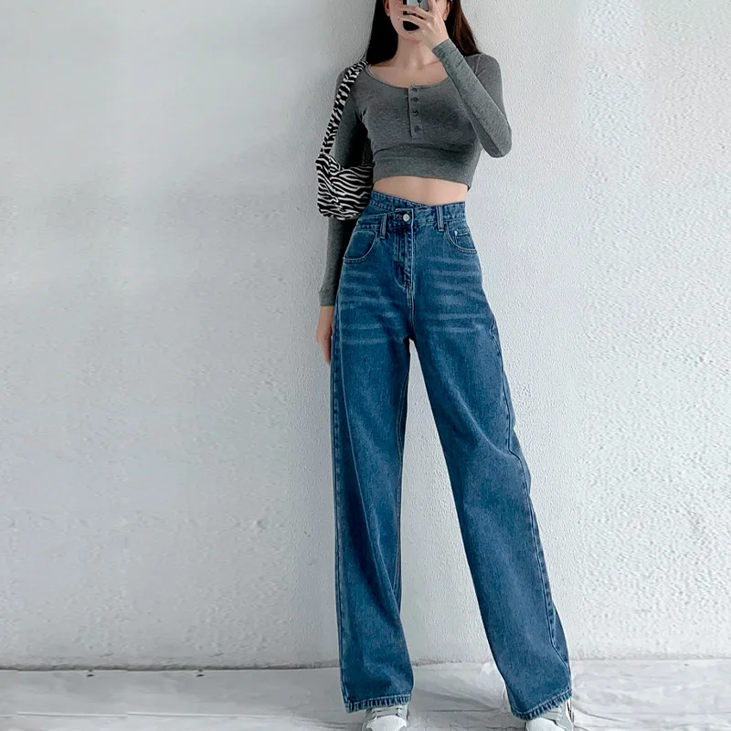

Vintage Women Patchwork Baggy Jeans Streetwear Loose High Waist Wide Leg Denim Trousers Korean Fashion Casual Straight Pants