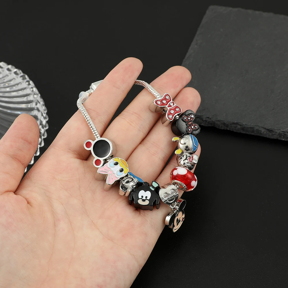 Милый браслет Микки Маус Дональд Дак шармы бусины для женщин девушек ювелирные