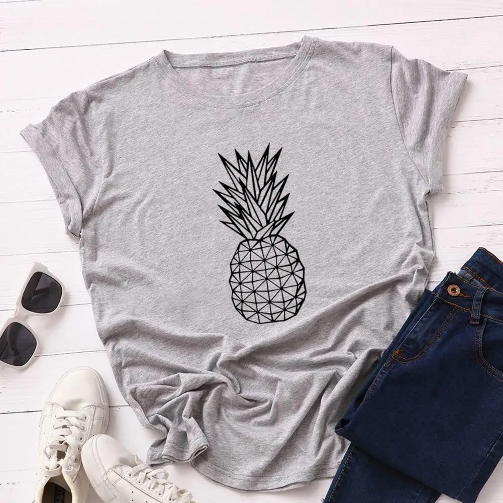 

Женская футболка с изысканными краями, устойчивая к выцветанию, гладкая на ощупь, с ананасом, для повседневного ношения