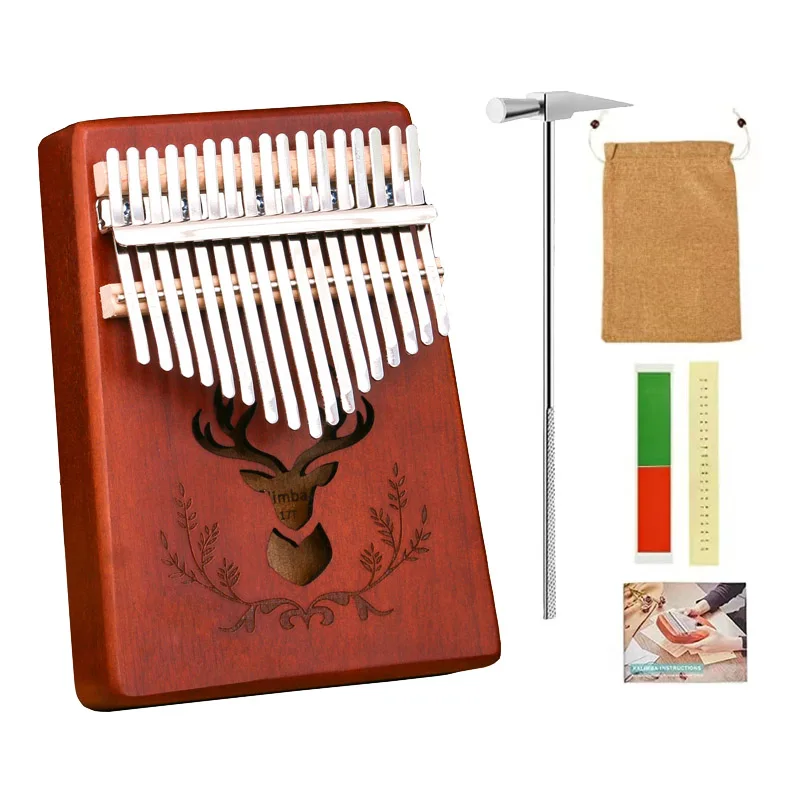 

17 Keys Thumb Piano Kalimba, High Quality Wood Mahogany Mbira Body Musical Instrument With Accessories For Kids Audlts Beginners