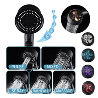 new 5 modes water saving shower head black high pressure turbo shower one key stop water shower head with small fan for bathroom