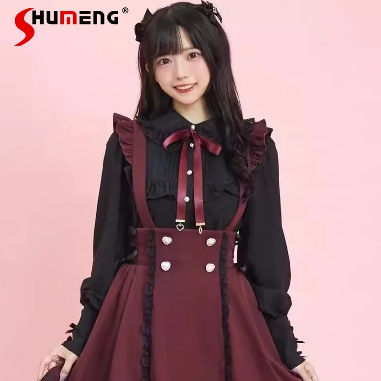 Рубашка-блузки в японском стиле женские свободные блузки с рюшами на краях