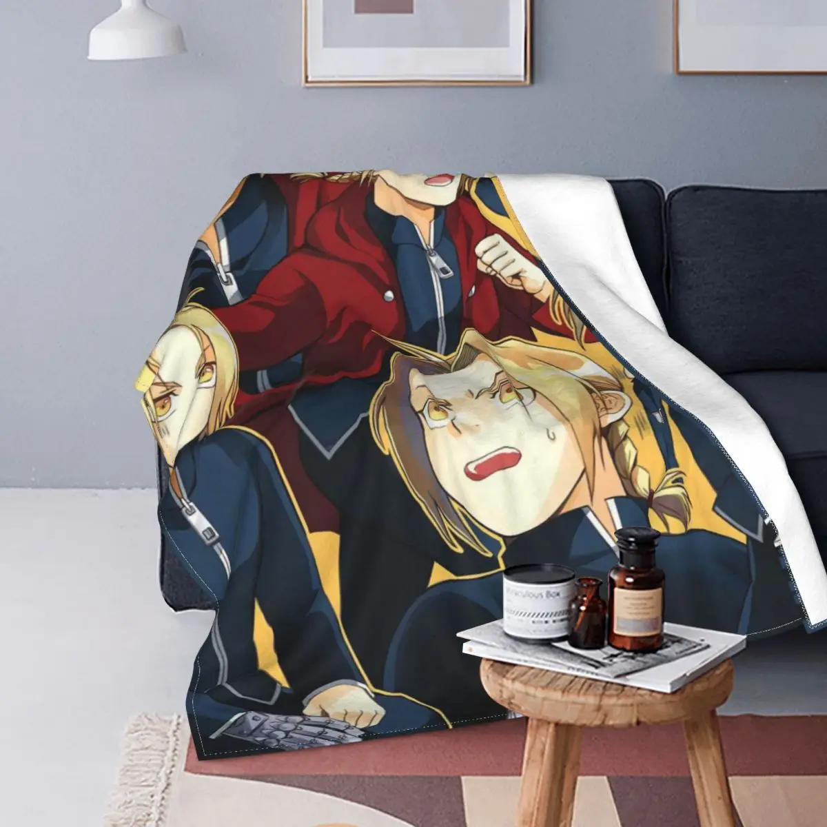 

Animation Fullmetal Alchemist Character Poster Blanket Stitch Cotton Breathable Coral Fleece Throw Blankets For Dormitory Office