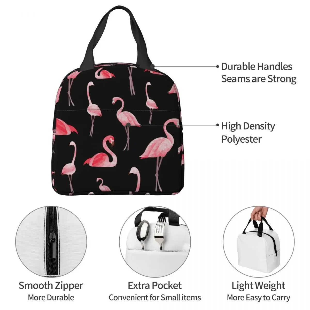 Водонепроницаемая школьная сумка для ланча из ткани Оксфорд с рисунком фламинго