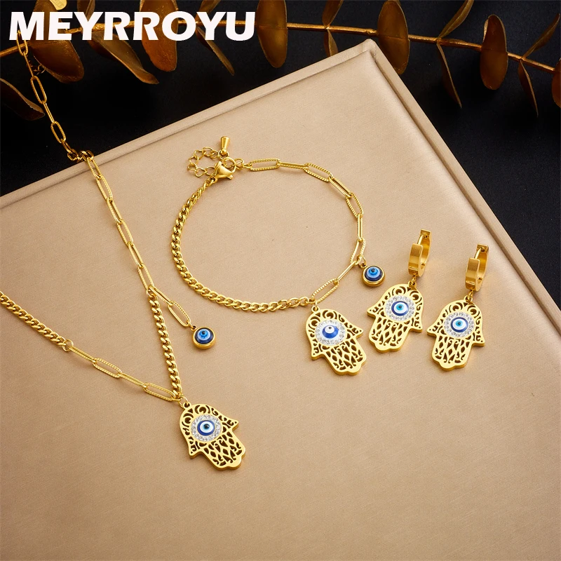 Женский Ювелирный Комплект MEYRROYU ожерелье и серьги из нержавеющей стали 316L