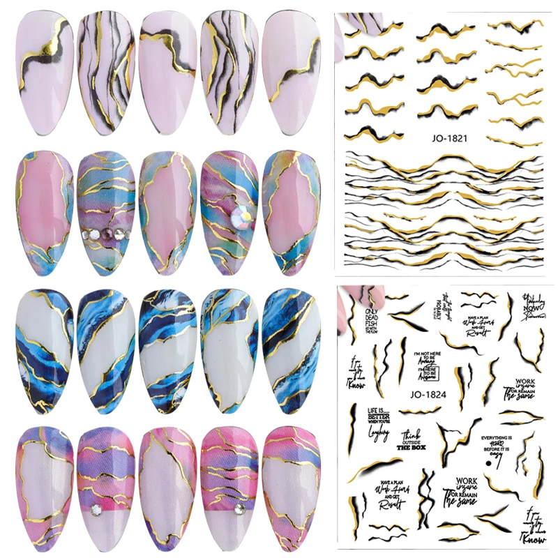 

Blooming Marble Foil Nail Stickers Bronzing Irregular Stripe Line Star Wave Nail Decals Self Adhesive Design Nail Art Decoration
