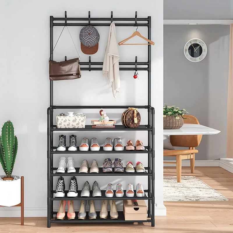 

5-Tier Multifunctional Shoe and Hat Rack Freestanding Shoe Rack Coat Rack with Shoe Storage for Home Office