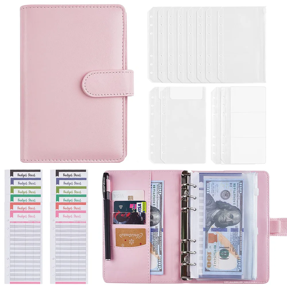 

A6 PU Leather Budget Binder Notebook Cash Envelopes System Set with Binder Pockets for Money Budgets Saving Bill Organizer Gifts
