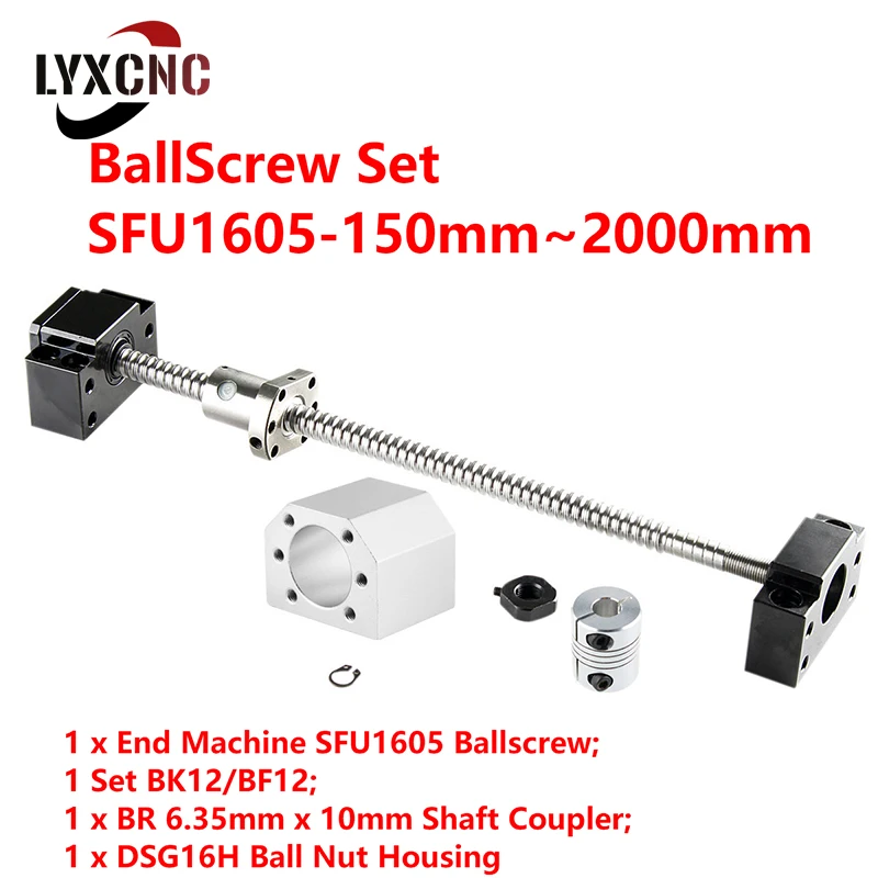 

Набор шариковых винтов C7 SFU1605, Концевая обработка: шариковая гайка + Корпус гайки DSG16H + Поддержка конца BK/BF12 + соединитель D20L25 + шариковый винт ...