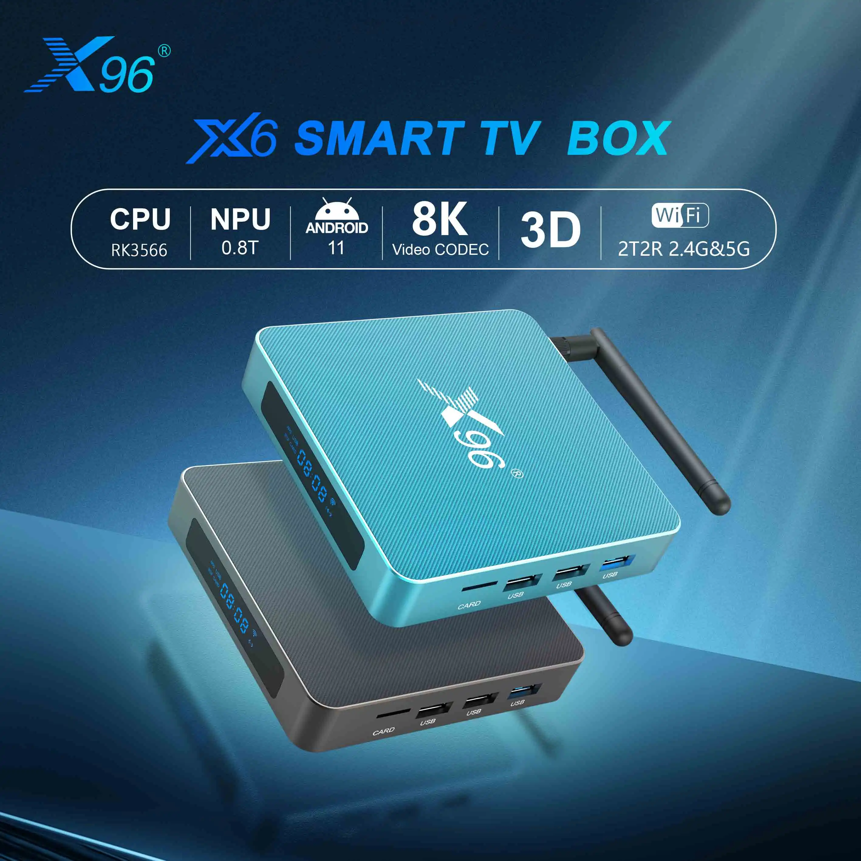 ТВ-приставка Android 11 0 2 4G Двойной Wi-Fi X96 X6 медиаплеер RK3566 Mali G52 2EE 1000M LAN BT4.0 8K H.265 HEVC HD |
