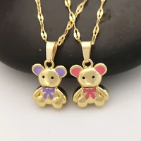 qmhje bear charm pendant necklace for women stainless steel silm lips chain gold color enamel candy cute lady girl gift choker