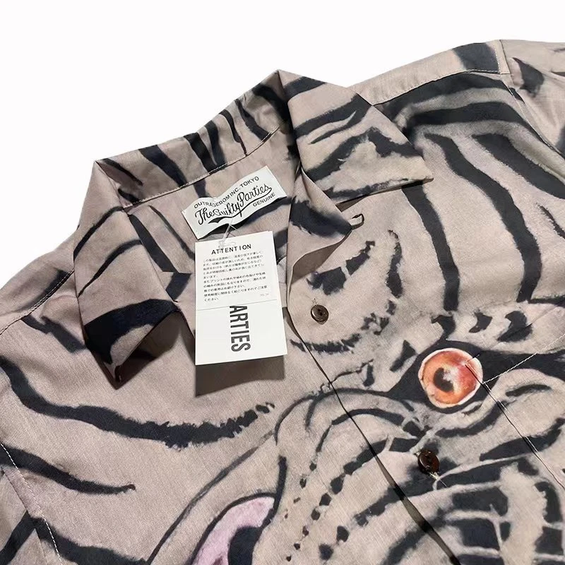 WACKO MARIA Roar Tiger Head Print Short Shirt Men Women High Quality Casual Hawaii Seaside Holiday WACKO Shirts Top