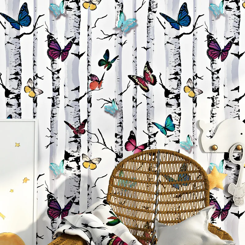 

Chinoiserie wallpaper modern nostalgic bedroom Southeast Asia retro pink floral wallpaper blue butterfly flower wallpaper