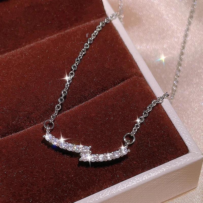 

Новый дизайн 2022, женское ожерелье с кулоном с сияющим белым/синим фианитом, модное свадебное ожерелье невесты, универсальное ювелирное изде...