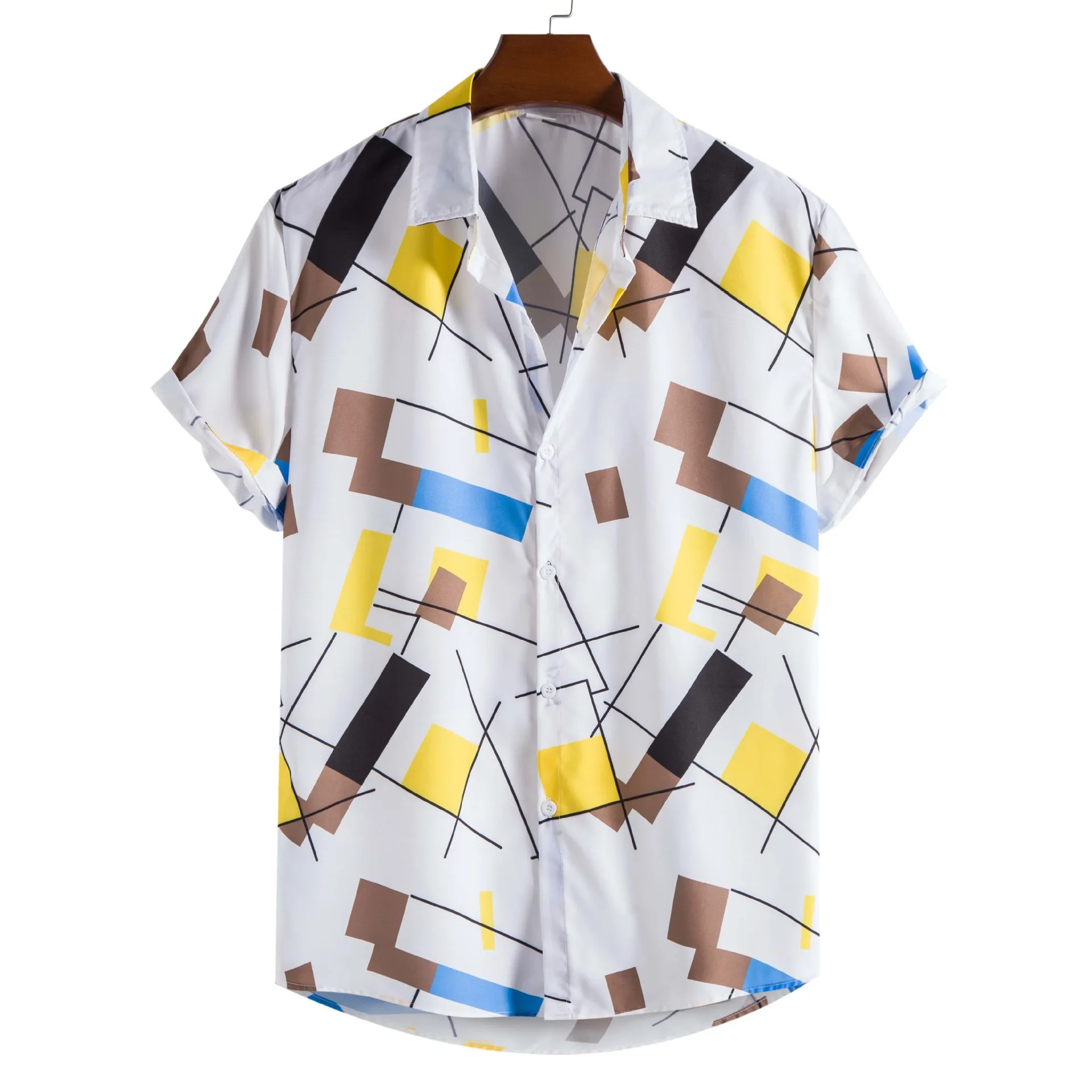 

Summer White Geometry Print Shirts Men 2022 Casual Short Sleeve Hawaiian Shirts Mens Party Vacation Beach Shirt Male Chemise XXL