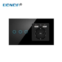 bonda touch light switch with eu power wall sockets wall led sensor switches 123gang 1way crystal panel backlight ac100 240v