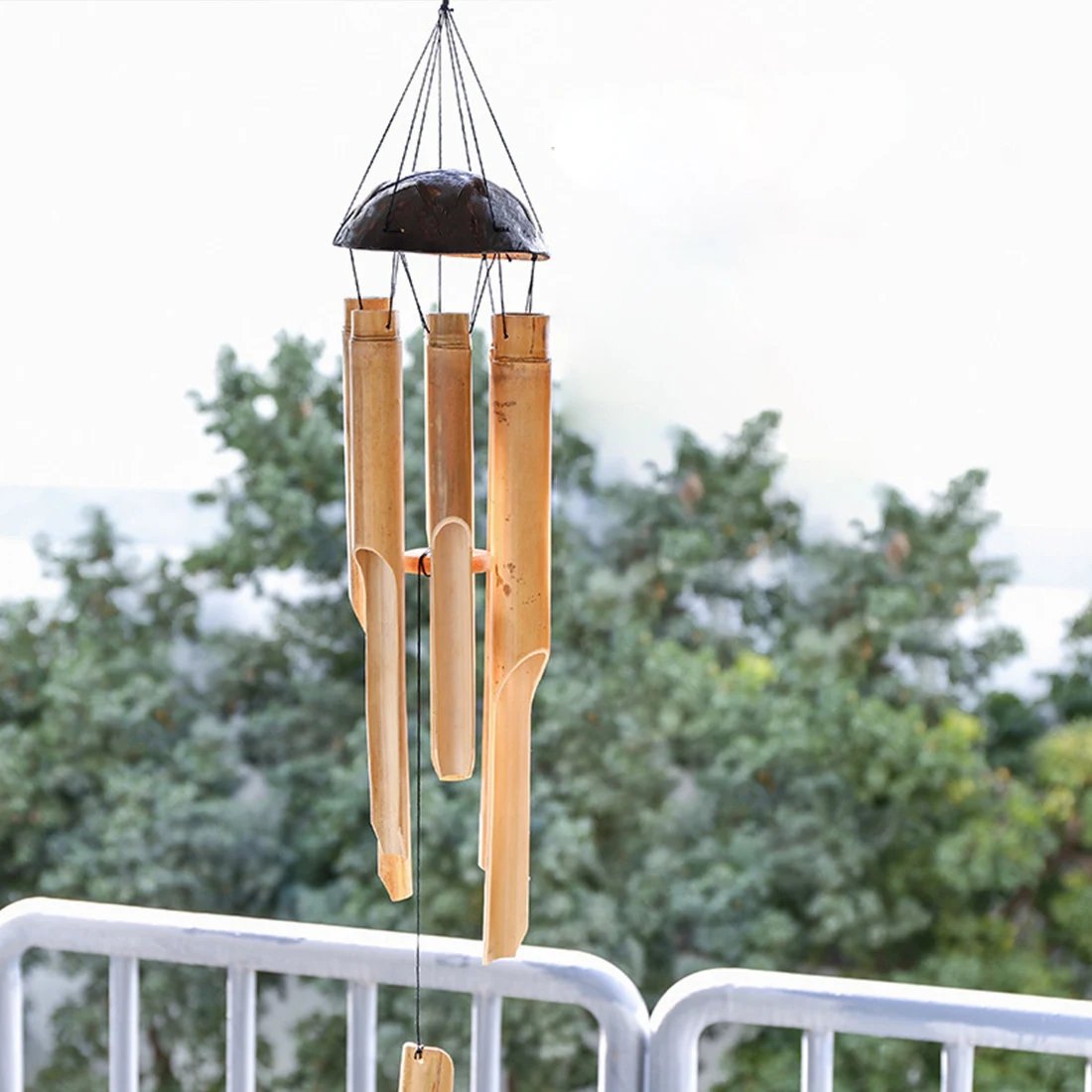1pc Bamboo Wind Chimes Big Bell Tube Coconut Wood Handmade Indoor And Outdoor Wall Hanging Wind Chime Decorations Gift