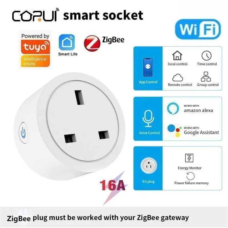 

CORUI Tuya UK Plug WIFI ZigBee Smart Socket Bluetooth Wireless Socket Timing Support Alexa Google Home With Power Monitor