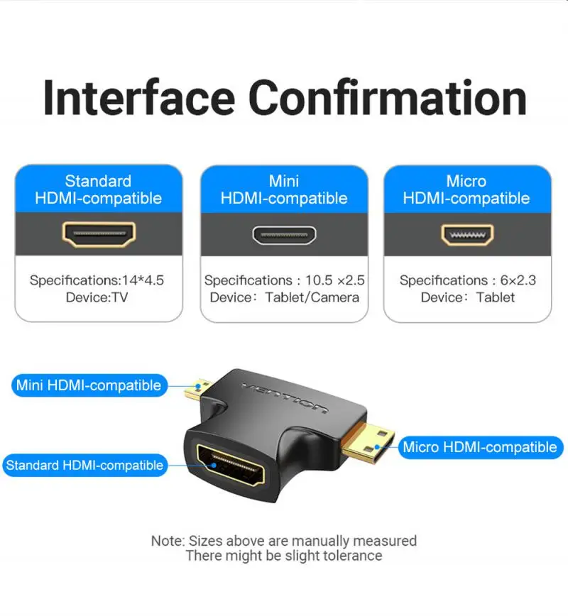 

2 In 1 Multimedia Adapter Male To Female For Camera Tv Micro -compatible Cable Connector Display Projection Adaptor Foldable