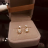 moveski 925 sterling silver japanese elegant pearl pave zircon water drop stud earrings women exquisite shiny versatile jewelry