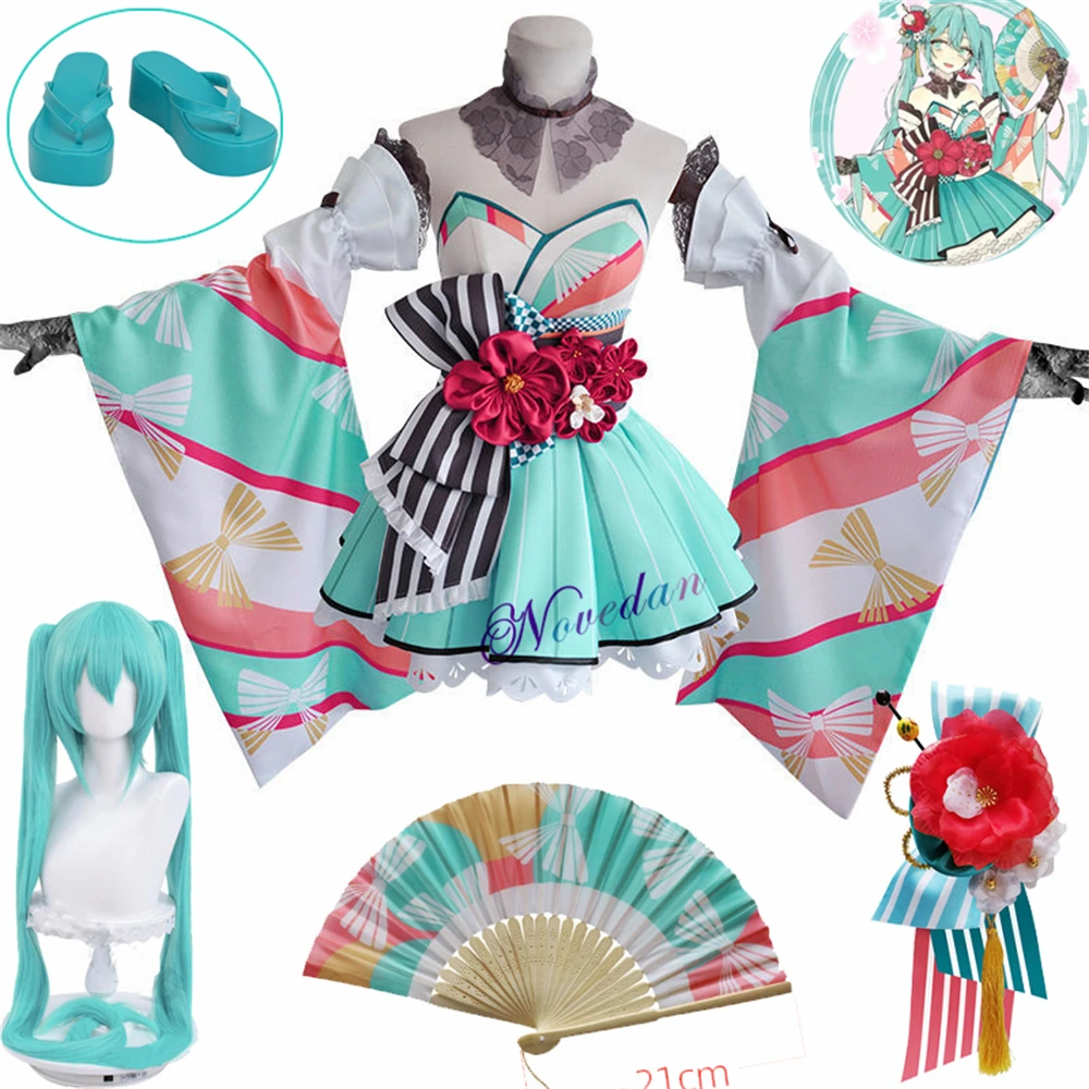 

39 Culture World Cosplay Miku Kimono Dress Women Girl Uniform Outfit Anime Halloween Party Cosplay Costume Wig