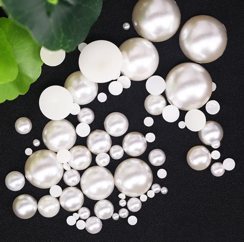 

100pcs/pack White Beige Pearl Hemisphere Moon Flat bottom 3D Multisize Glowing Manicure Nail Art Decoration Charms Jewelry