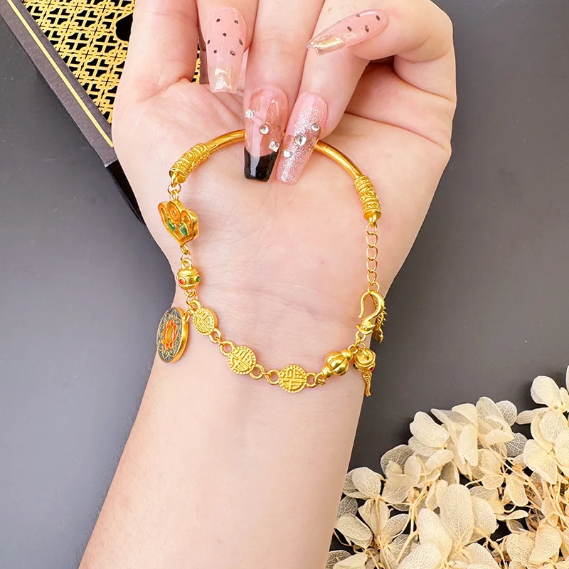 Новый стиль алюминиевый золотой браслет с цветком Галланга ретро-карта