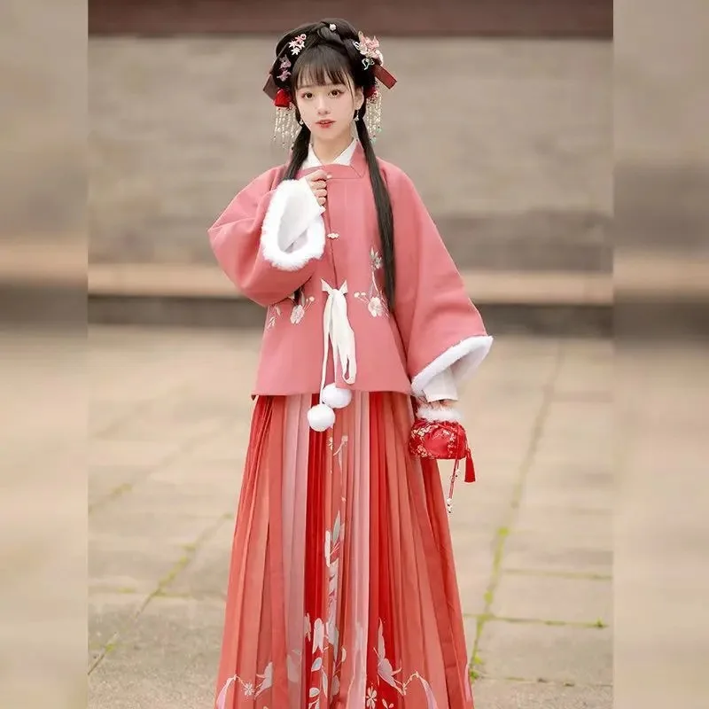 Новая династия Мин ханьфу зимнее женское толстое пальто с квадратным воротником