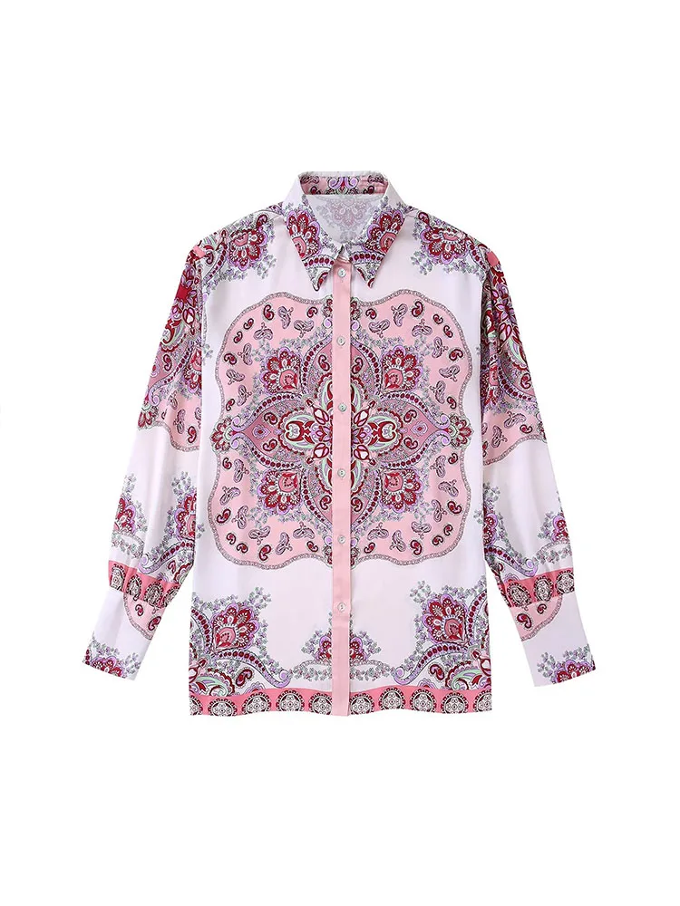 

Женская драпированная блузка с принтом, винтажная рубашка с длинным рукавом, шикарный топ на осень, 2022, 7516/284