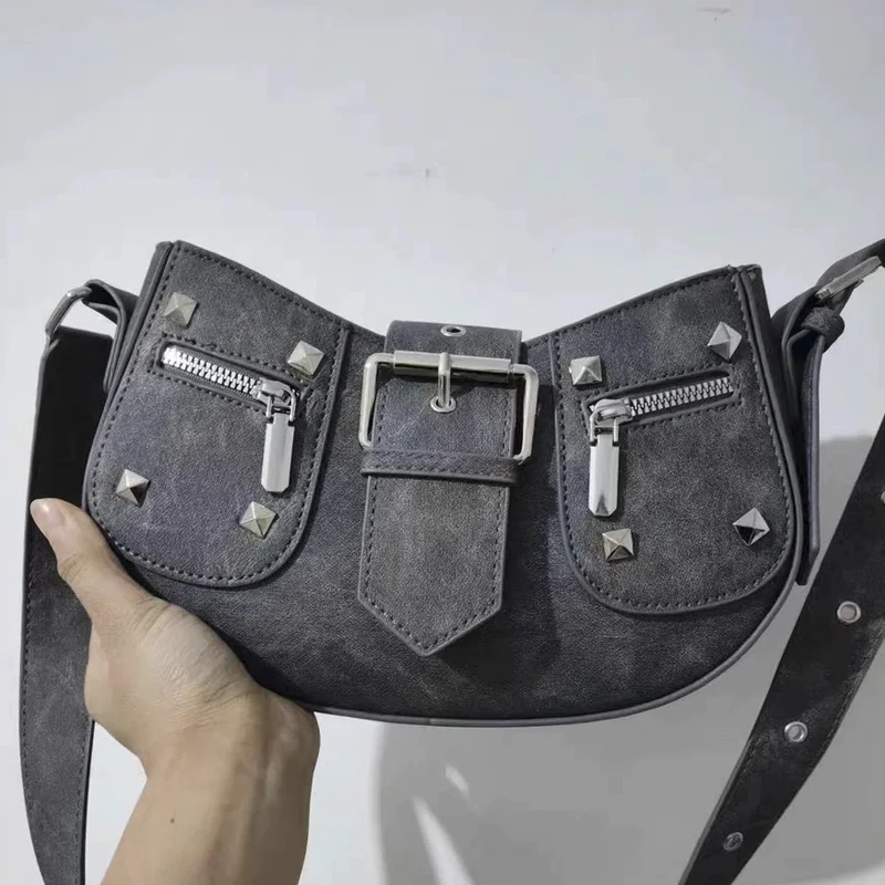 

Moto & Biker Saddle Bags For Women Luxury Designer Handbags And Purses 2023 New In PU Rivet Decoration Shoulder Underarm Bag