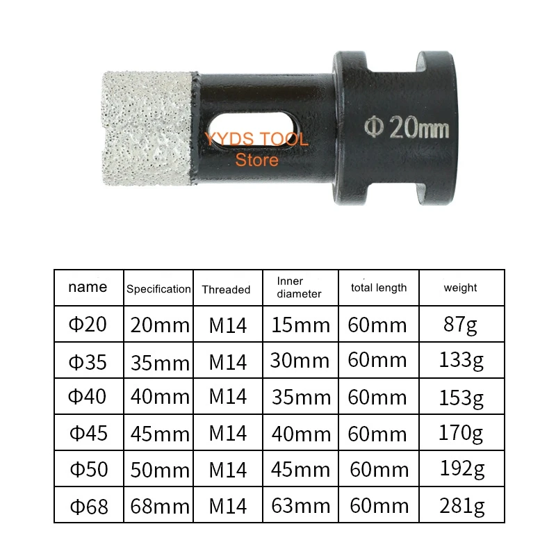 M14 brazed diamond hole drill granite tile angle grinder marble hole opener special drill bit aluminum box
