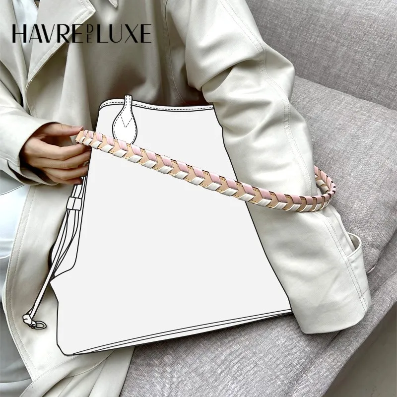 Underarm shoulder strap transformation checkerboard woven bucket bag cowhide bag with multicolor replacement handbag belt