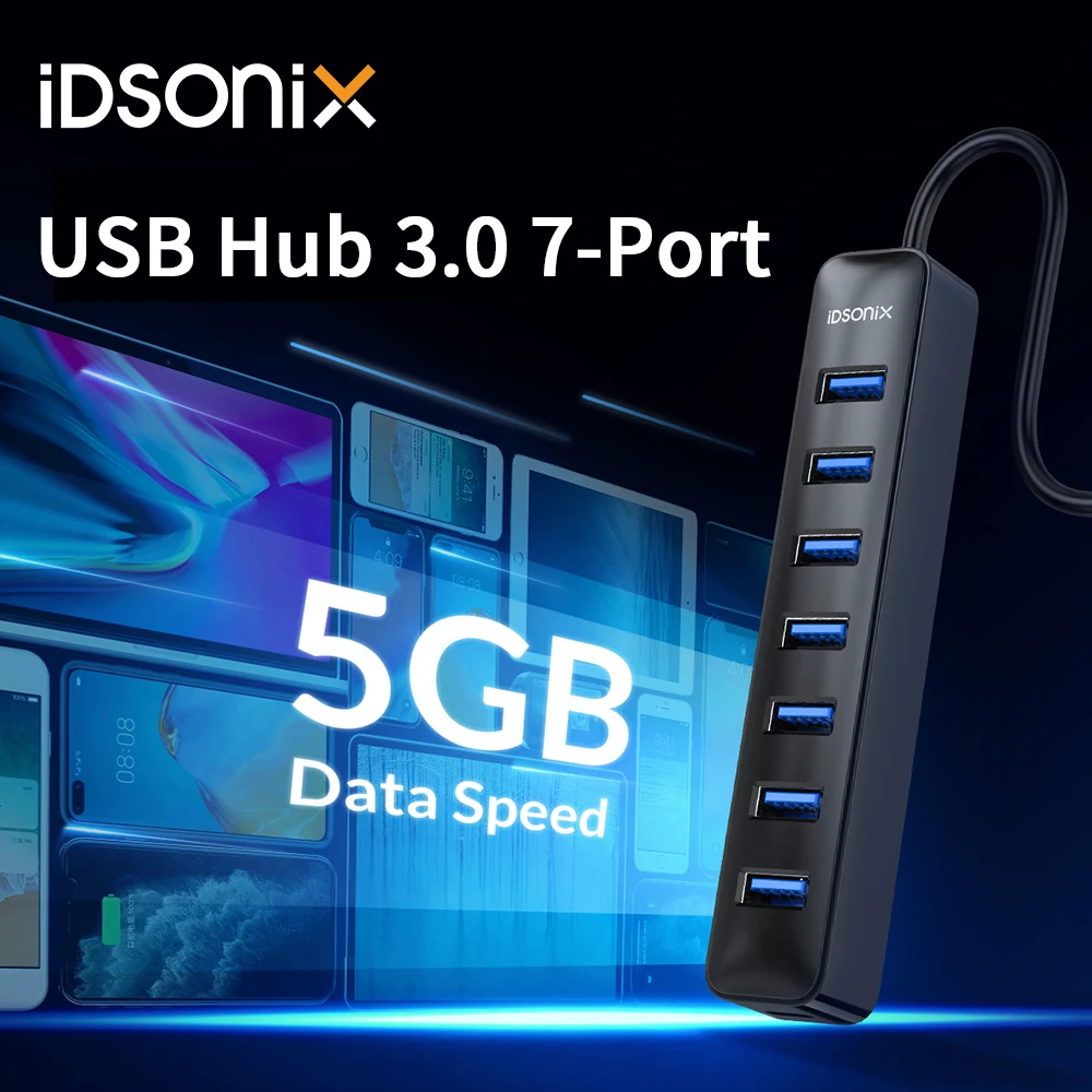 

Адаптер iDsonix 7-Port usb-хаб 3,0, разветвитель с разными USB-портами, адаптер питания для ноутбука iMac Surface Pro