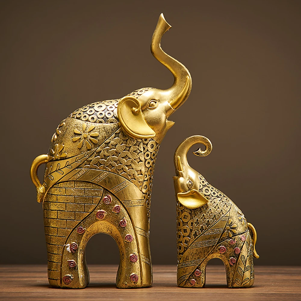 

Nodic Resin Elephant Statue Lucky Feng Shui Elegant Elephant Trunk Statue Lucky Wealth Figurine Crafts Ornaments For Home Gift