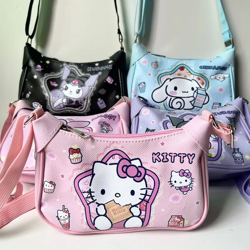 

Kawaii Sanrioed Anime Cartoon series mymelody HelloKitty Kuromi Cute PU Double-sided Prints Pattern One shoulder Crossbody bag