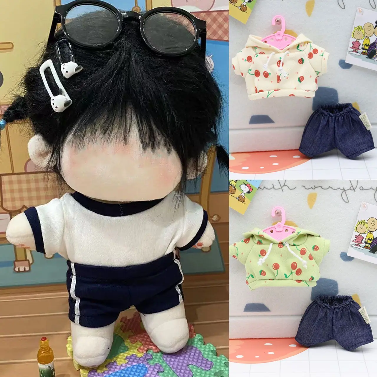 

20cm Doll Clothes Caps Hoodies Pants Shorts Mini Clothes For Cotton Stuffed Dolls Hats Toys Accessories Idol Doll Outfit Suit