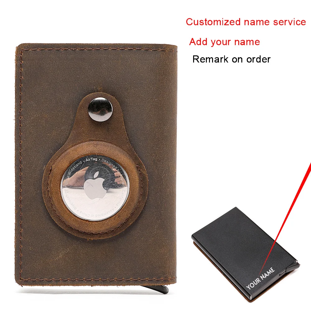 

Custom Engraving Credit Bank Card Holder Rfid Airtag Wallet Men Aluminum ID Card Holder Men Genuine Leather Apple Airtags Wallet