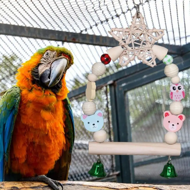 

Bird Standing Chewing Toy Wooden Bird Swing Toy For Parrots Squirrels Supplies Beautiful Swing Parrot Toy Bird Accessories
