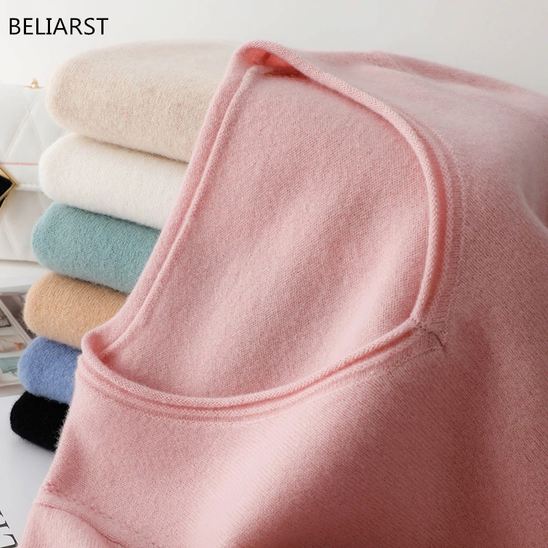 

BELIARST 100% Pure Wool Sweater Ladies V-neck Pullover Spring and Autumn Thin Knitted Tops Casual Fashion Warm All-match Jacket