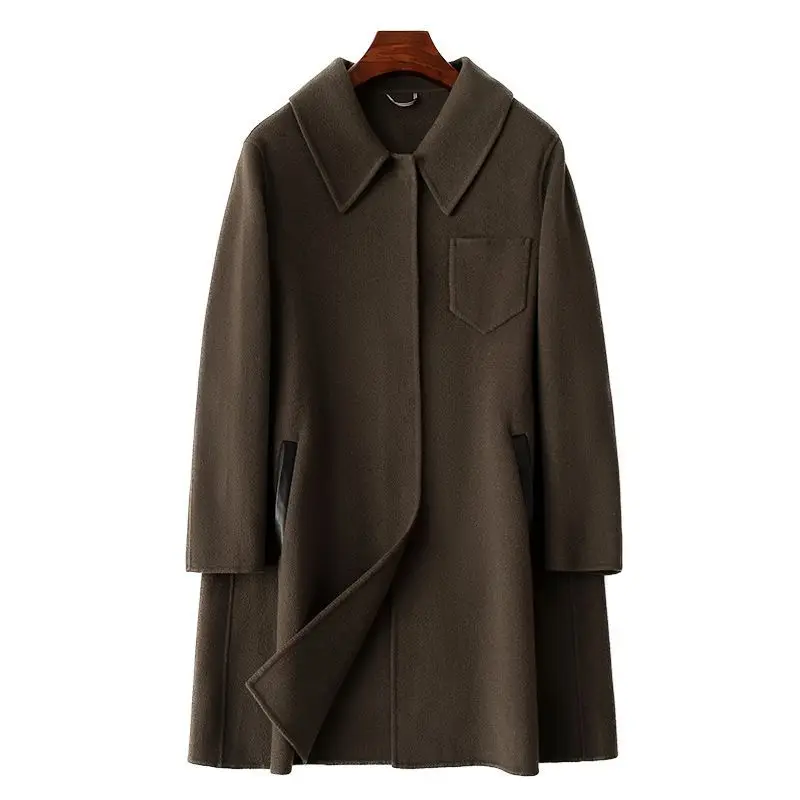 

Новое шерстяное пальто, Новинка осени 2023, двухстороннее шерстяное женское Модное Длинное повседневное пальто из 100%-ной шерсти