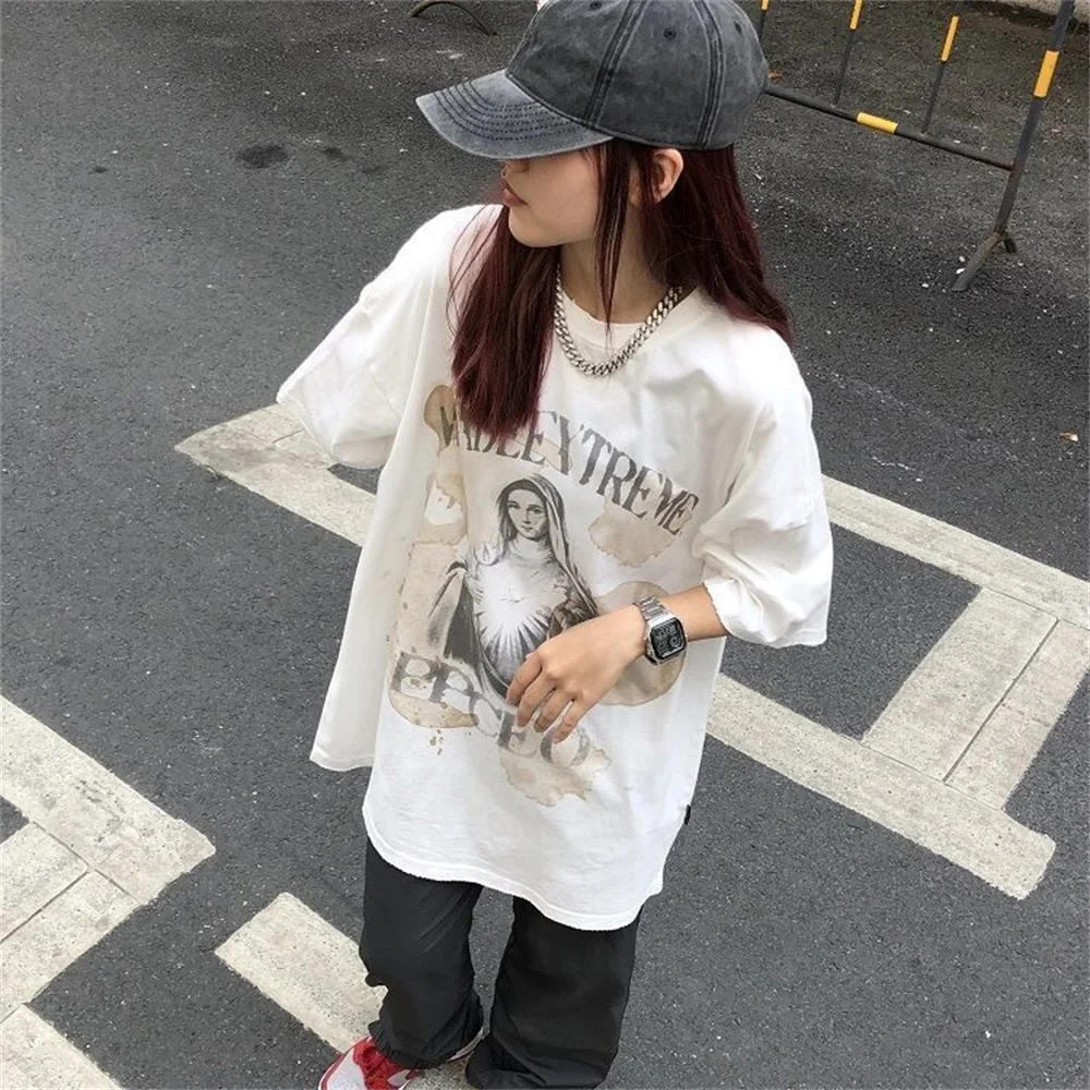 

Футболка в японском стиле Харадзюку для мужчин и женщин, свободная тенниска в стиле K-POP, крутая уличная одежда в стиле унисекс, толстовка для...