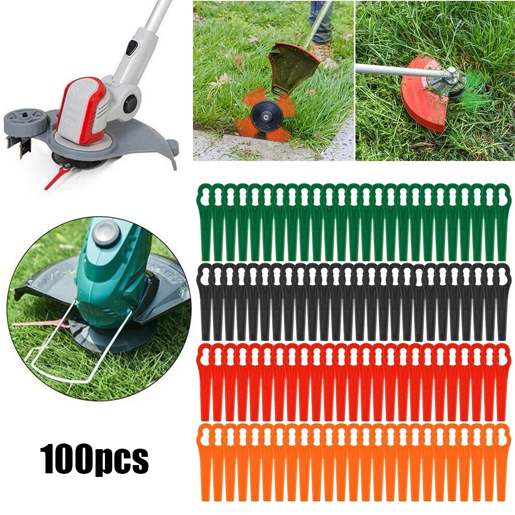 

100pcs Grass Trimmer Replacement Blades Plastic Blades Red Green Orange Black Blades For Garden Trimmers Lawn Mower Replace Part
