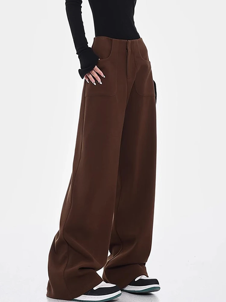 MK Coffee Color Thickened Wide-Leg Suit Pants Women Winter New Drape Loose Slimming Straight Casual Mopping