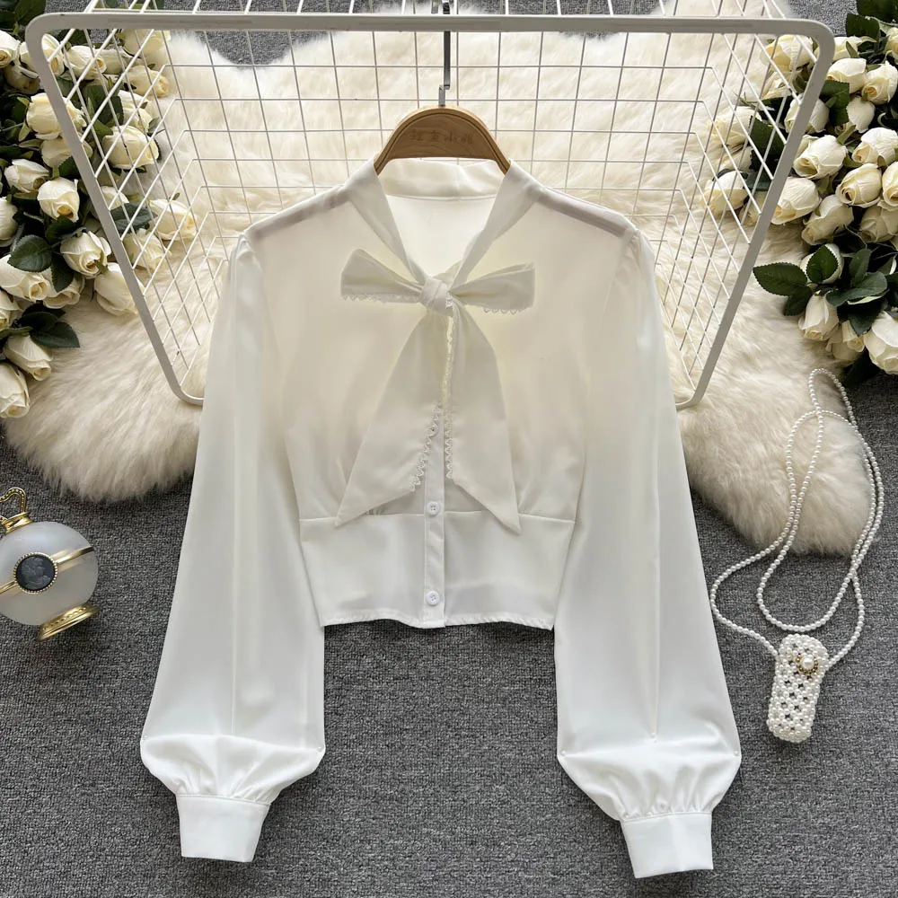 

Chiffon Bow White Shirt Women's 2022 Spring Autumn New Fashion Long Sleeve Work OL White Black Tops Mujer Blouse E017