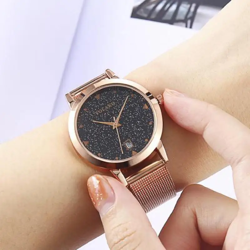 

Retro Round Quartz Frosted Calendar Dial Casual Watches Stainless Net Strap Fashionable Clock Waterproof Wristwatch for Women